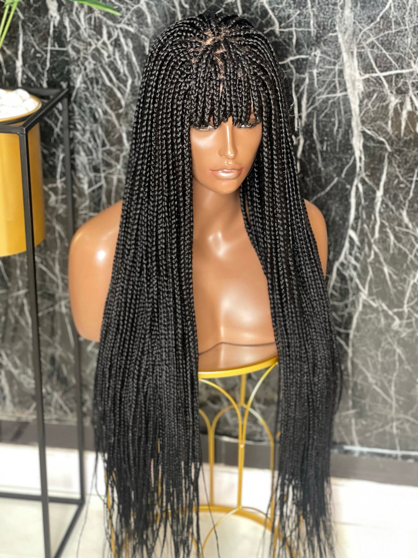 Kelly- Long Box braids wig with bangs – Goldiluxe Place