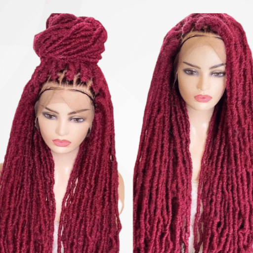 FreeParting 4x4Lace Wig Burgundy Human Blend Locs Wig on sale CrochetWig Wig Faux Wig